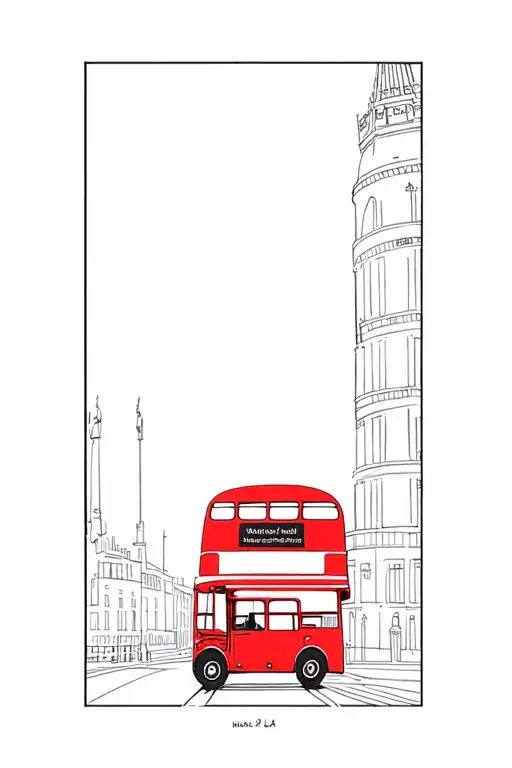 London Postcard Style Tattoo With Double Decker Bus