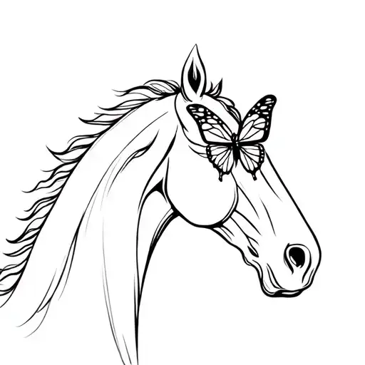 Horse Head Raised With Butterfly On The Nose