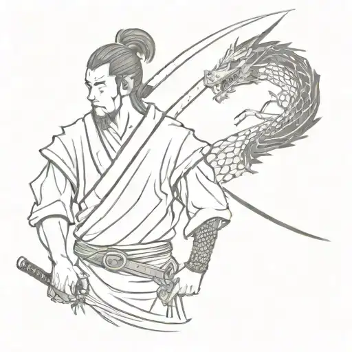 Samurai And Dragon With Katana
