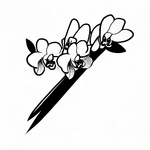 Katana With Orchids Blooming Out Of The Handle