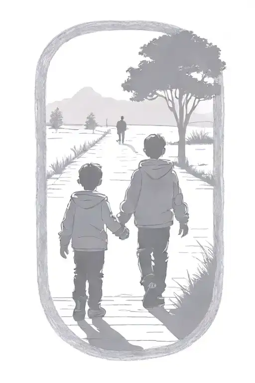 Siloutte Of To Small Boys An Older Brother And Younger Brother Walking Away Hand In Hand