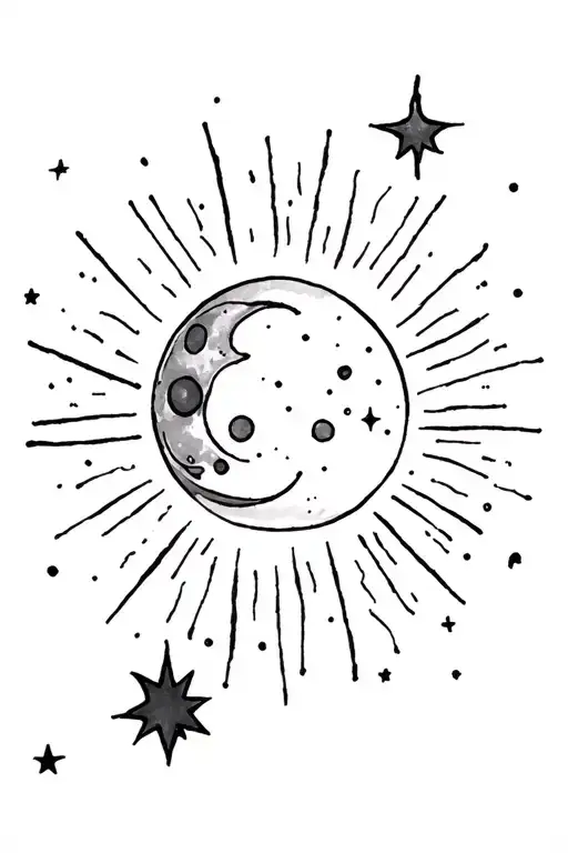 Moon At The Wrist To Stars To Subtle Half-ring Planet Fo Rising Sun At Elbow