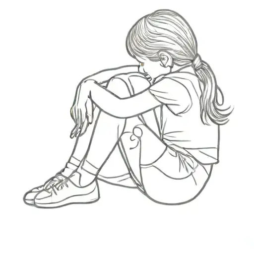 Small Girl Hugging Herself Front View Camera With Legs