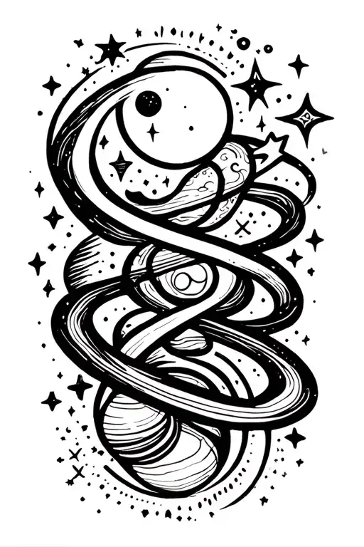 Cosmic Ribbon With Moon Sun Stars And Planets