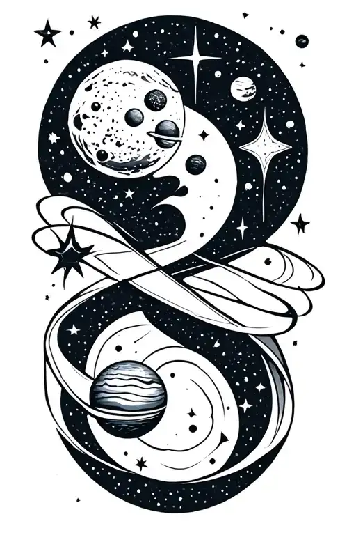 Cosmic Ribbon With Moon Sun Stars And Planets Inside