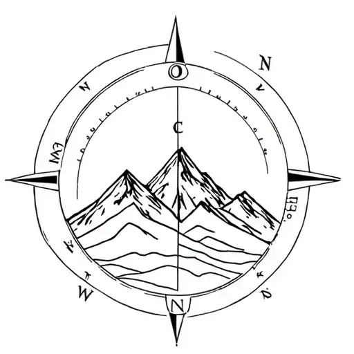 Simple Fine Line Compass Mountain Inside