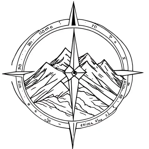 Simple Fine Line Abstract Compass Mountain Inside