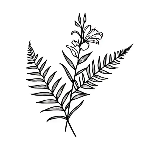 Fern And Gladiolus Flower Intertwined