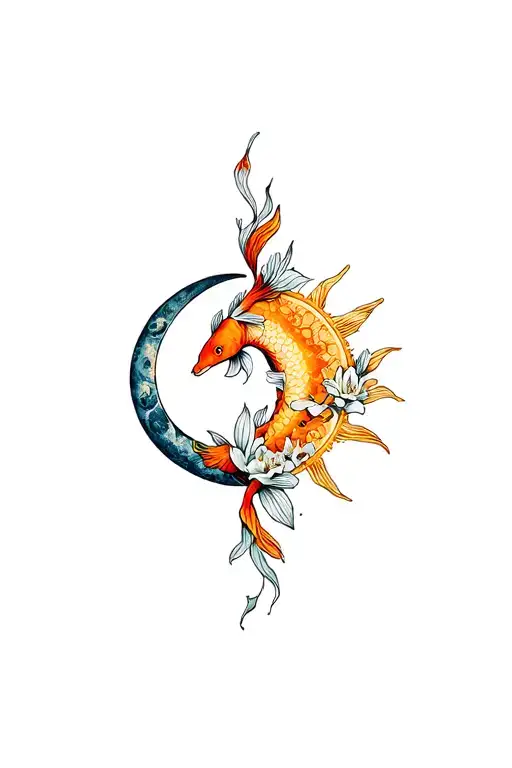 Sigil Sleeve Moon And Sun Koi Fish Lilies And Cast Fossils Inside