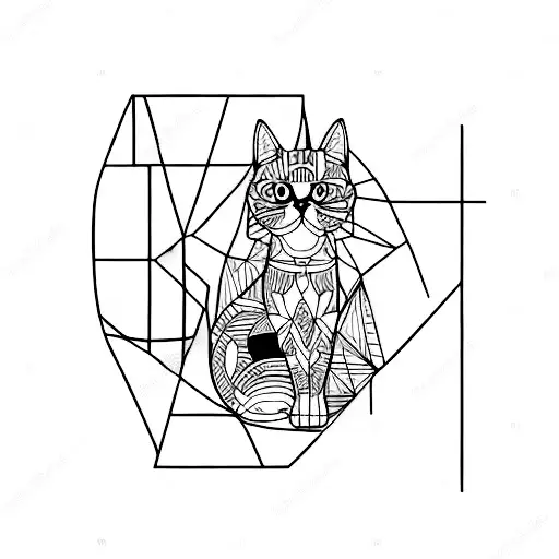 A Tattoo Of A Cat Formed By Intersecting Geometric Shapes