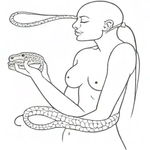 Bald Woman Holdin Snake Going