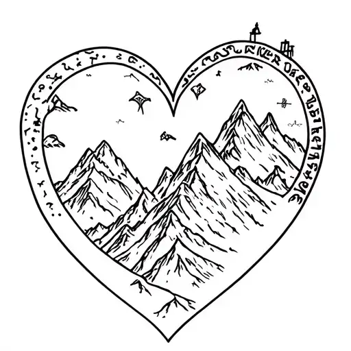A Mountain With Climbers And Carabine Inside A Real Heart With Disney Themes