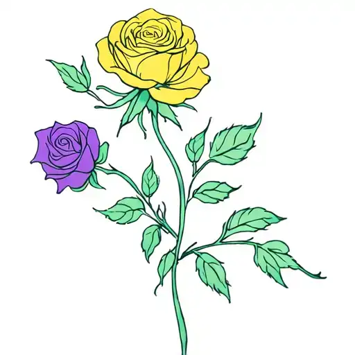 Purple Rose And Yellow Flower