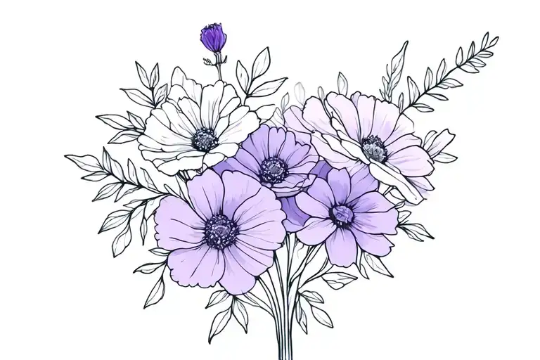 Violet And Cosmos And Carnation Bouquet