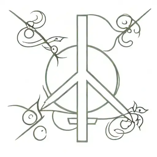 Cross And One Eye With Japanese Love And Peace Sign