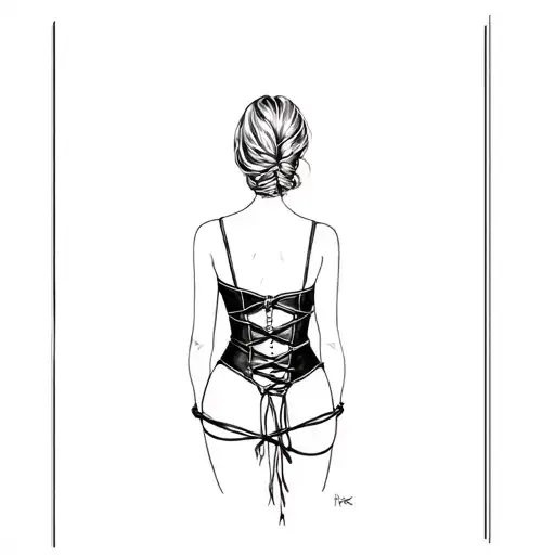 A Woman With Leather Corset Is Tied Up With Rope