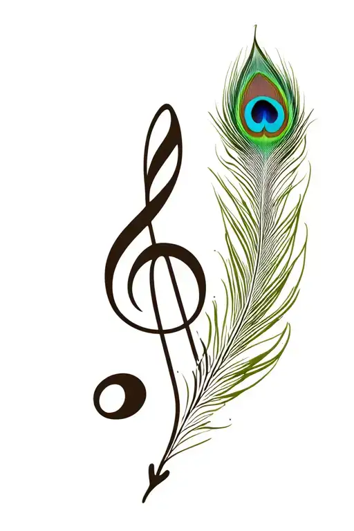 Treble Clef Music Note With Flute And Peacock Feather