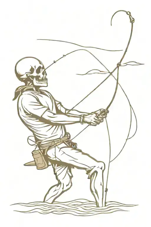 Skull Fisherman Casting His Line Catching A Fish