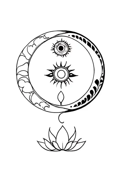 Sun And Moon In Symmetry With The Lotus And The Third Eye