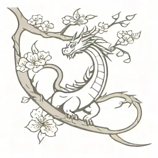 Dragon With Cherry Blossom Tree