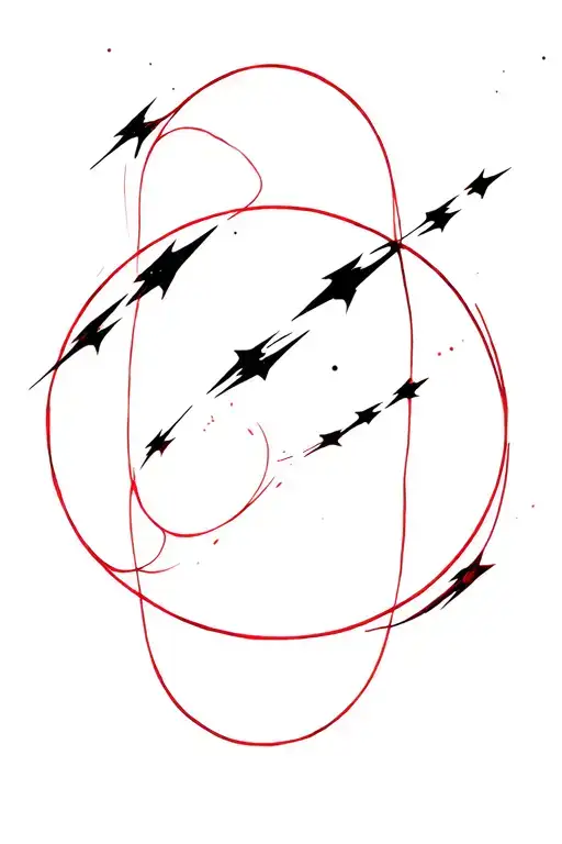 Red Strings Of Fate Coming Through Rings With Meteors Flying Behind It