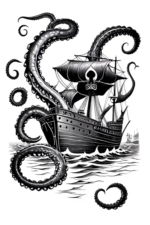 Kraken Attacking A Ship
