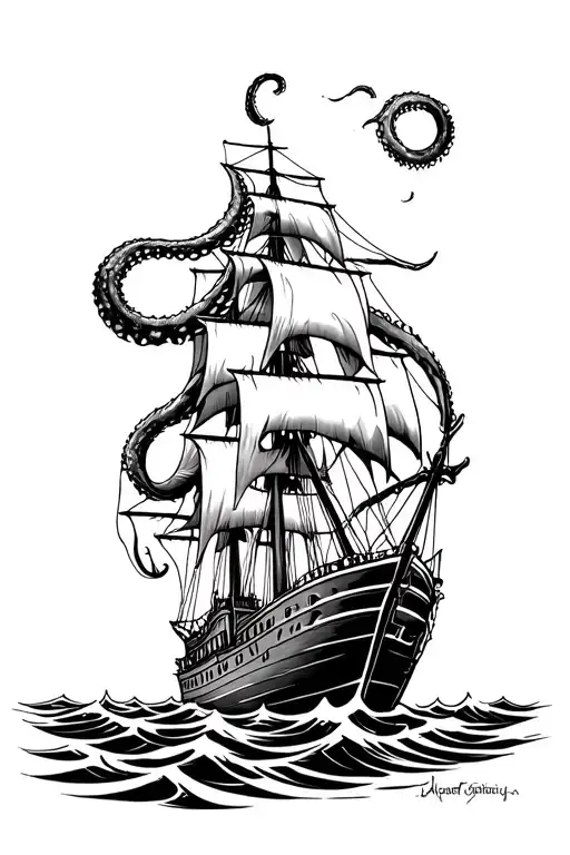 Kraken Attacking A Ship