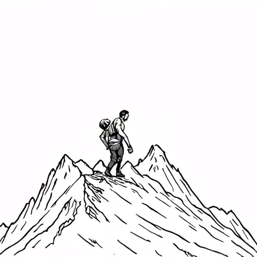 A Man Carrying The Weight Of A Sad Child On His Back While Climbing Up A Mountain