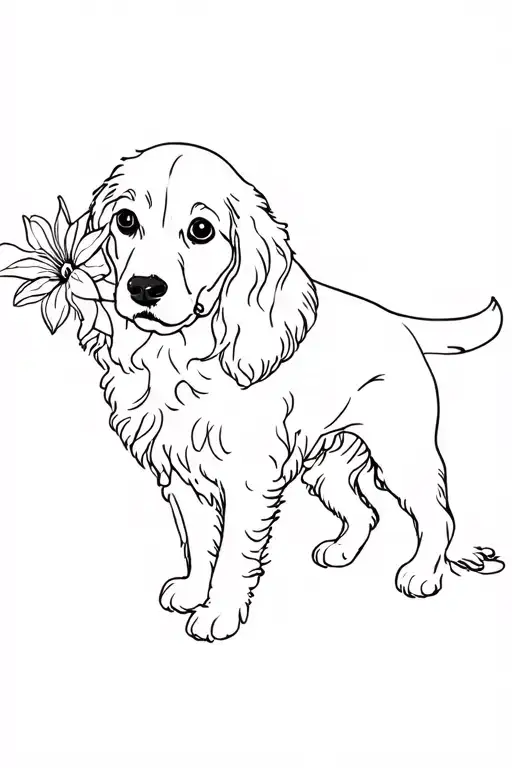 Cocker Spaniel And Lilly Flower