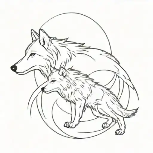 Indian Legend A White Wolf And A Black Wolf Turning In A Circle Seen From Above