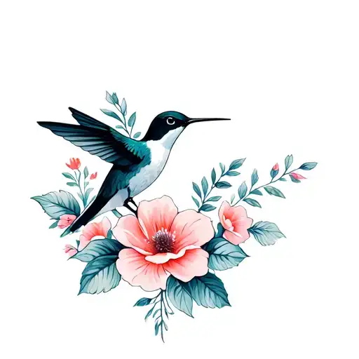 Flowers Hummingbird Silhouette Surrounded