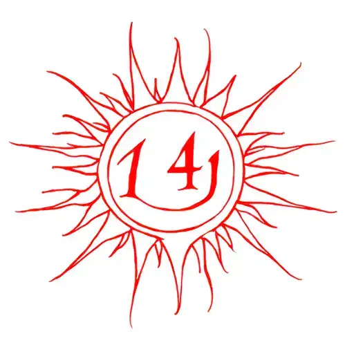 The Sun In The Format Of Neo Sigilism And The Number 14 In Red Color Merging With It In Its Center