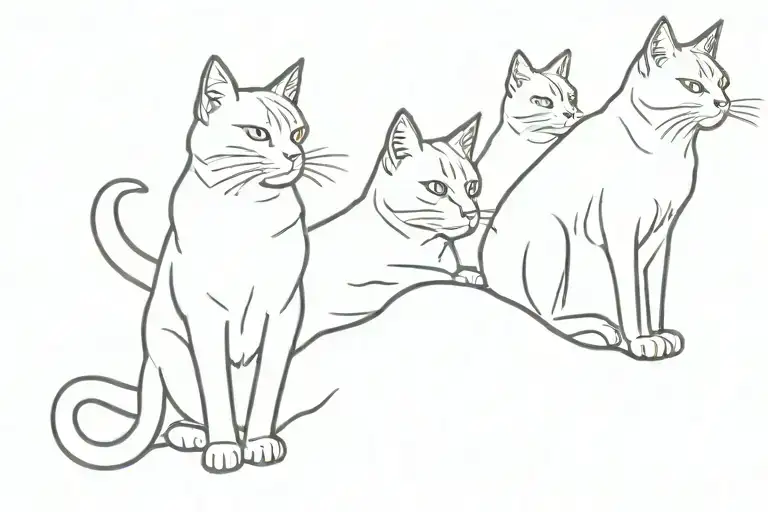 Three Cats Looking Away On Top Of A Mountain