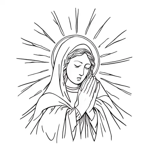 Witchy Mother Mary Praying And Crying With Sun Rays Around Head