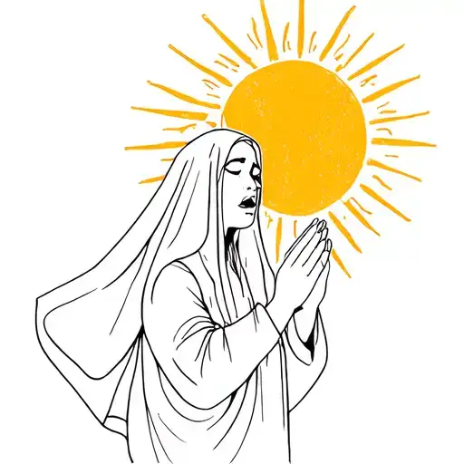 Witchy Lady In Veil Praying And Crying With Sun Rays Around Head
