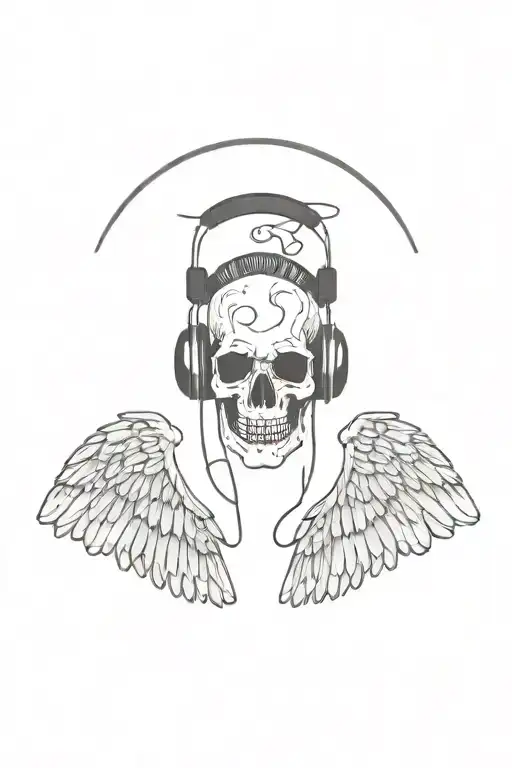 Angel Wings With Skull Wearing Headphones