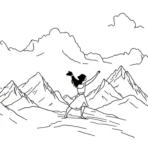 Girl And Dog Dancing In Mountains