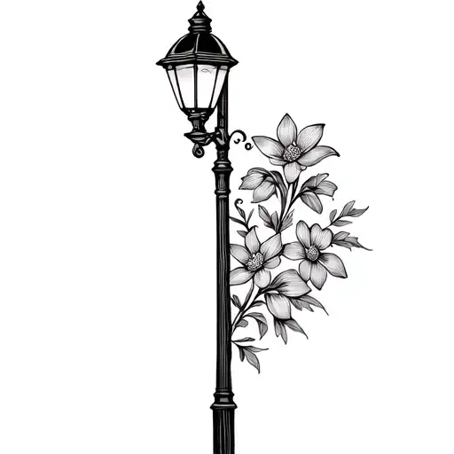 Old Fashioned Streetlight With Flowers