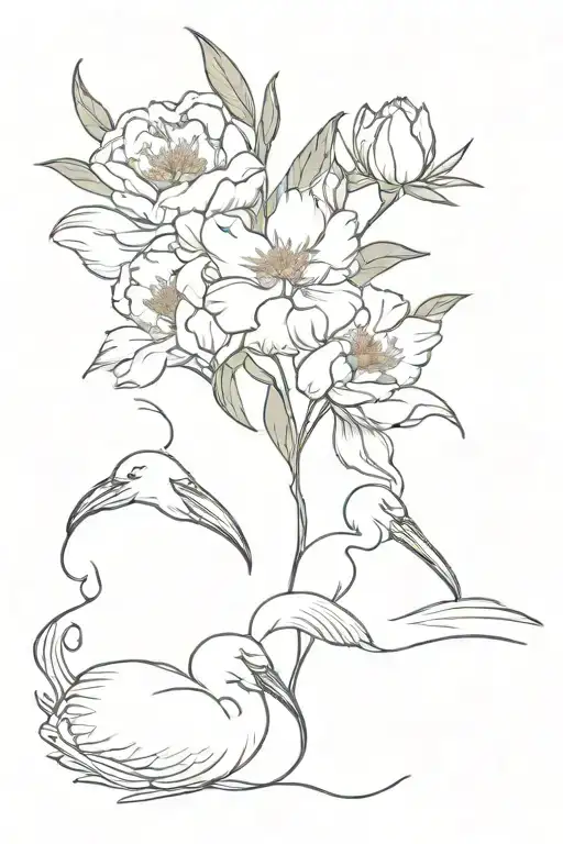 An Elegant Fleur-de-lis Design With Peonies And White Ibis Birds Intertwined