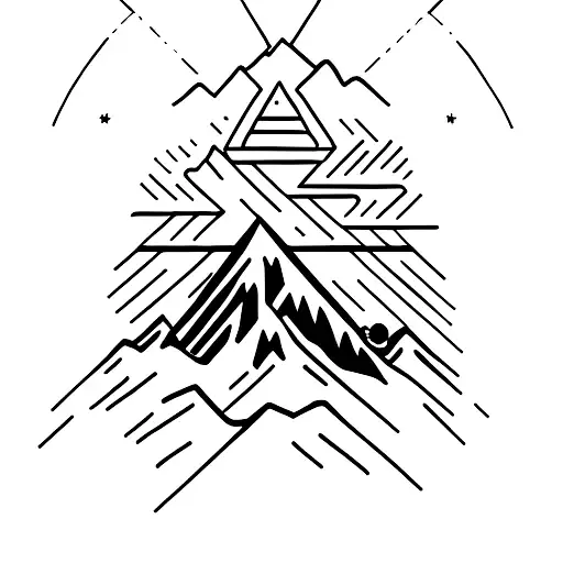 A Minimalist Tattoo Of Mount Everest With A Religious Symbol On Top