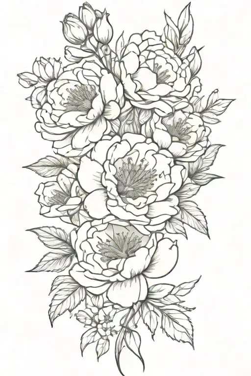 A Peony And Larkspur Bouquet Intertwined With Paintbrushes And Splashes Of Orange Paint