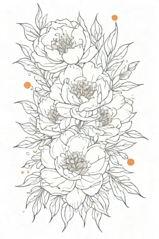 A Peony And Larkspur Bouquet Intertwined With Paintbrushes And Splashes Of Orange Paint
