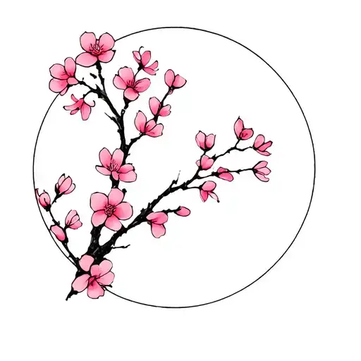 Cosmo And Cherry Blossom Flowers In A Circle