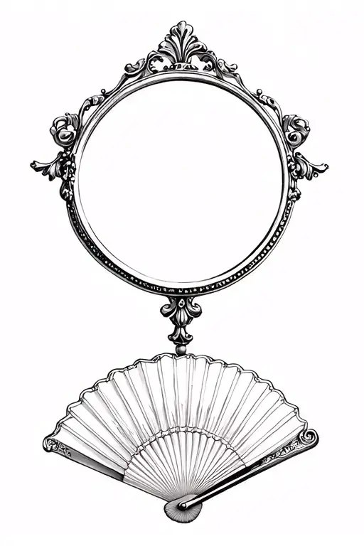 Vintage Victorian Mirror With Vintage Paper Fan At The Bottom