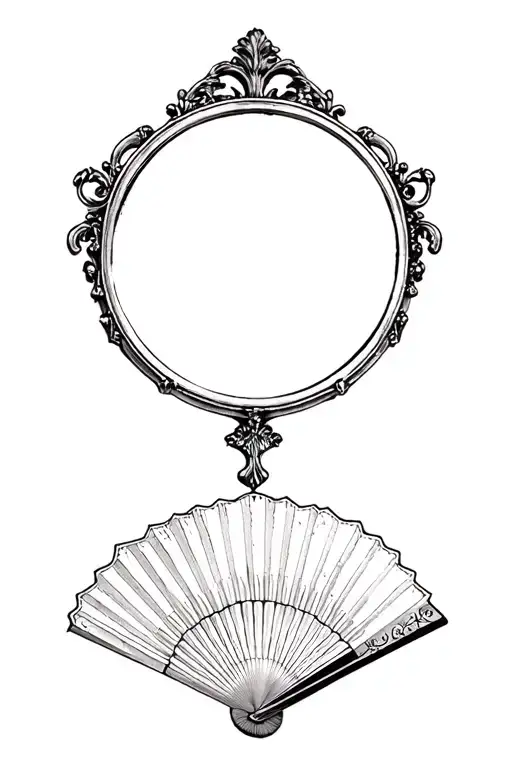 Vintage Victorian Mirror With Vintage Paper Fan At The Bottom