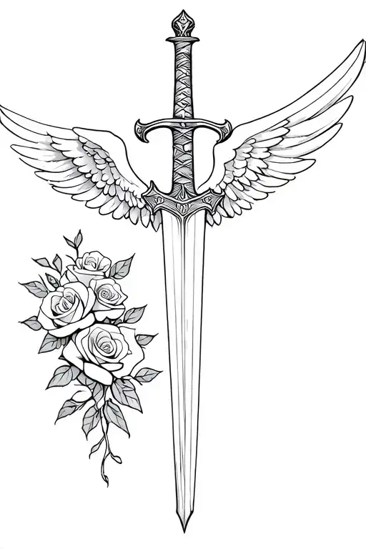 Sword With Roses And Angel Wings