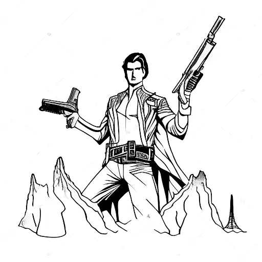 A Gunslinger With A Pistol In His Hand With The Dark Tower In The Background