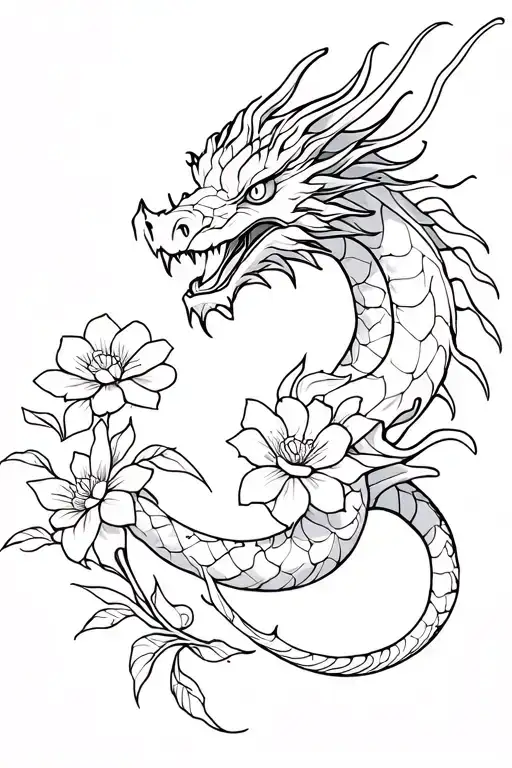 Dragon With Flowers