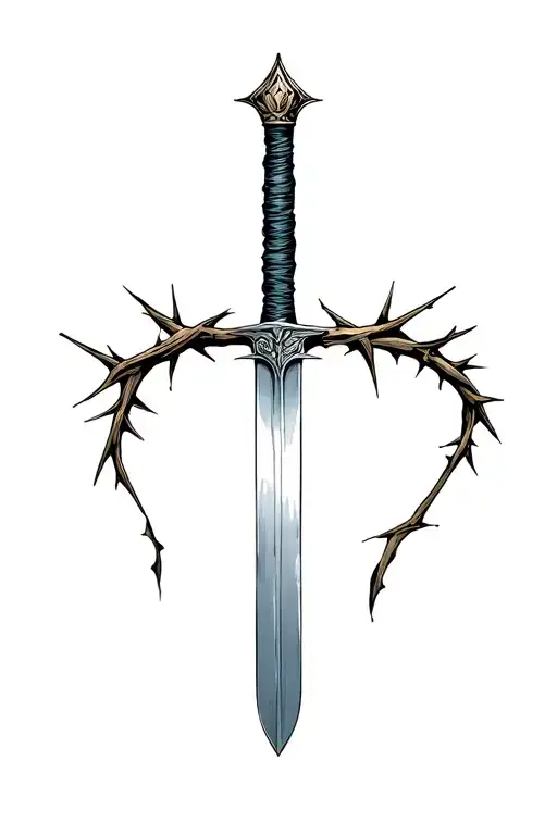 Sword Pointing Down With A Crown Of Thorns Hanging On Its Hilt
