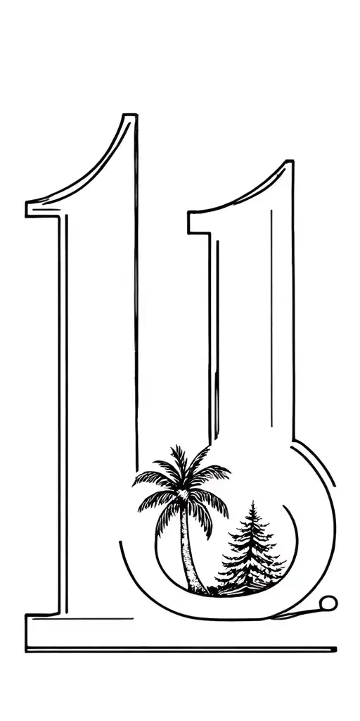 A Number 11 Outline With A Palm Tree Inside One Number And A Pine Tree Inside Other Number